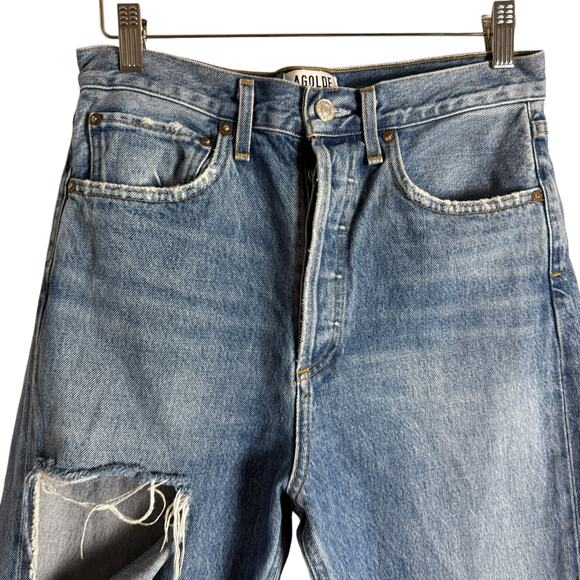Agolde 90’s Loose Straight Fit Distressed Denim Blue Jeans Portal Size 25 - Picture 3 of 12